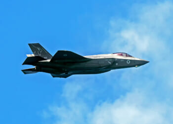A 5th generation fighter jet of the Israeli Air Force F-35I "Adir" flies in the skies of Tel Aviv on Independence Day.