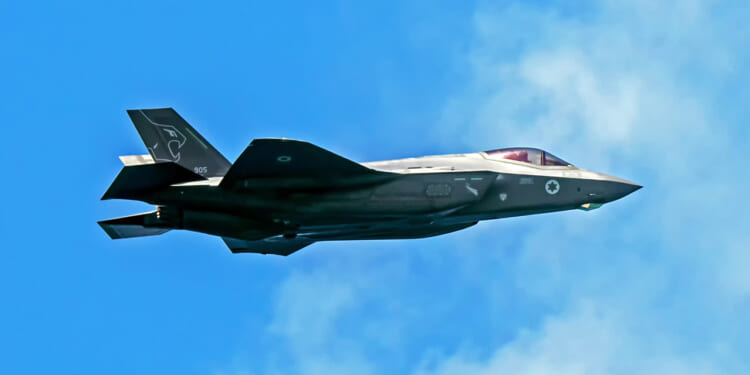 A 5th generation fighter jet of the Israeli Air Force F-35I "Adir" flies in the skies of Tel Aviv on Independence Day.