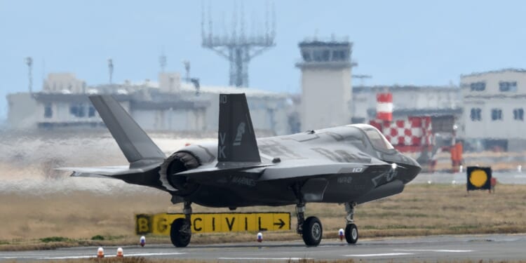An F-35 on a runway.