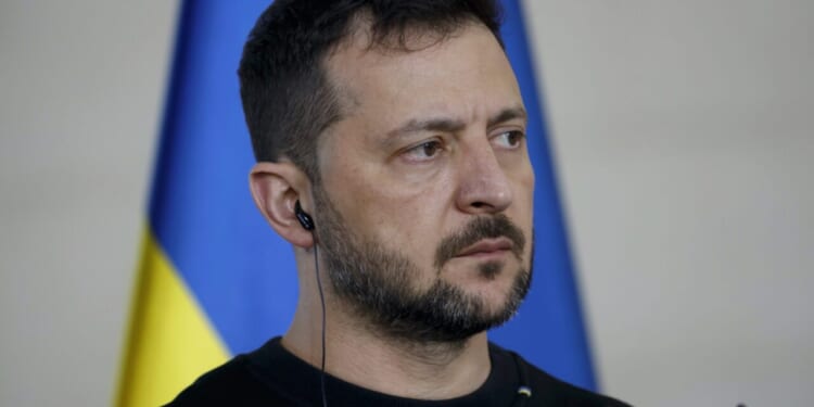 Volodymyr Zelensky, President of Ukraine, is received by German Chancellor Olaf Scholz at the Chancellery in Berlin.