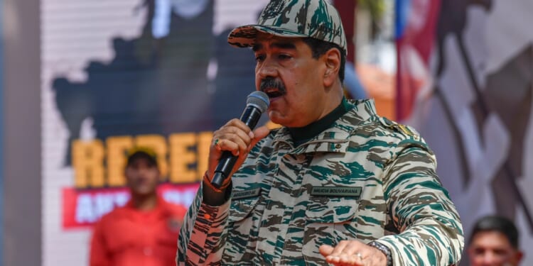 Venezuelan President Nicolas Maduro giving a speech.