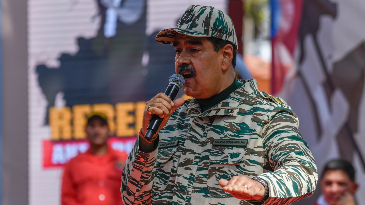 Venezuelan President Nicolas Maduro giving a speech.
