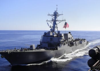 A US Navy destroyer at sail.