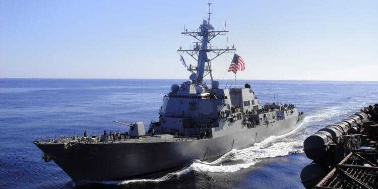 A US Navy destroyer at sail.