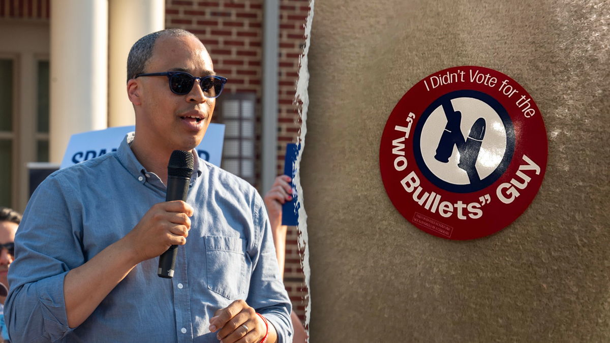 Jay Jones and a 'didnt vote' sticker next to each other