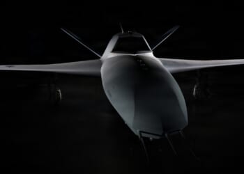 A dark view of Northrop Grumman's YFQ-48A drone.
