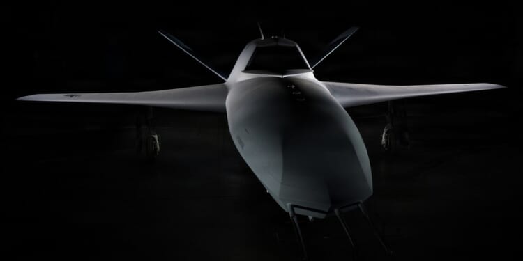 A dark view of Northrop Grumman's YFQ-48A drone.