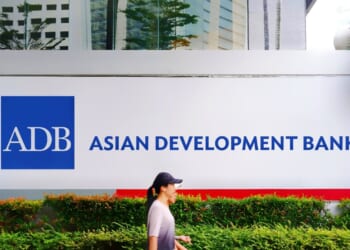 Jakarta - July 03,2024: The Asian Development Bank (ADB) signboard. is a regional development bank to promote social and economic development in Asia.