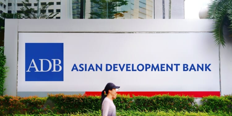 Jakarta - July 03,2024: The Asian Development Bank (ADB) signboard. is a regional development bank to promote social and economic development in Asia.