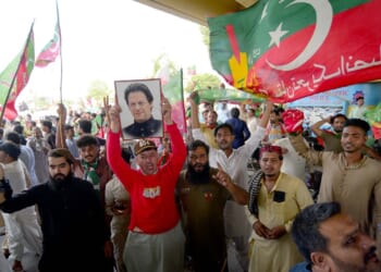 A protest in support of Imran Khan in Pakistan.