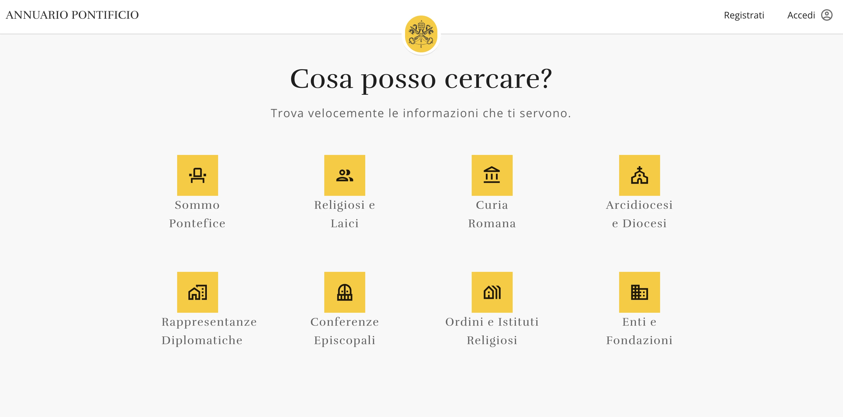 Screenshot of the homepage of the digital version of the Pontifical Yearbook.