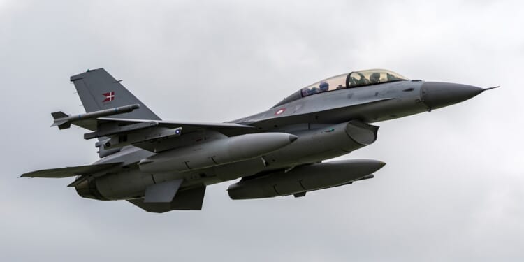A Danish F-16 Fighting Falcon in flight.