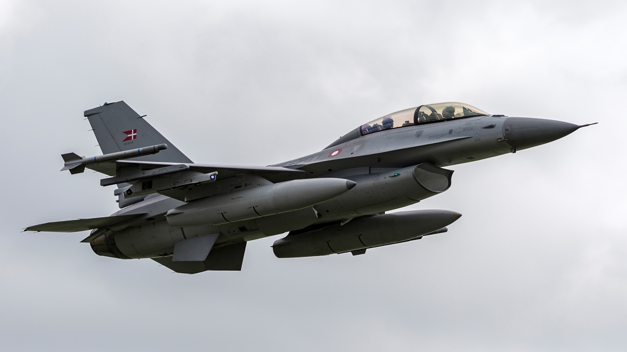 A Danish F-16 Fighting Falcon in flight.