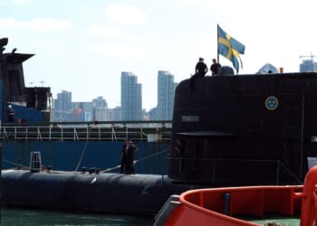 A Swedish submarine in port.