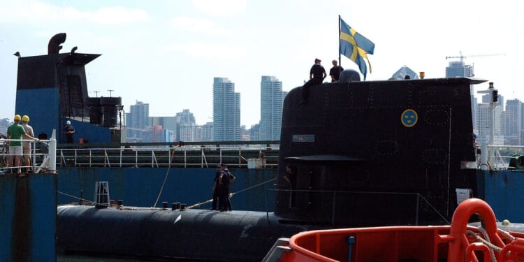 A Swedish submarine in port.