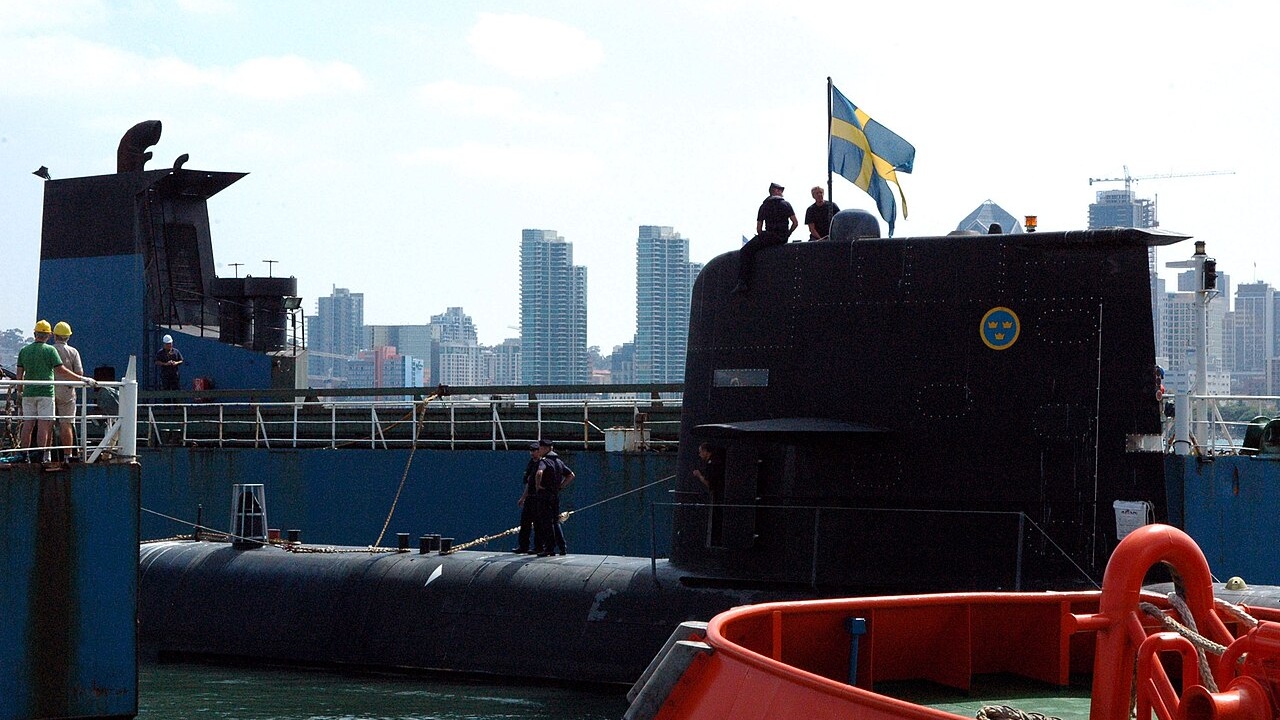 A Swedish submarine in port.