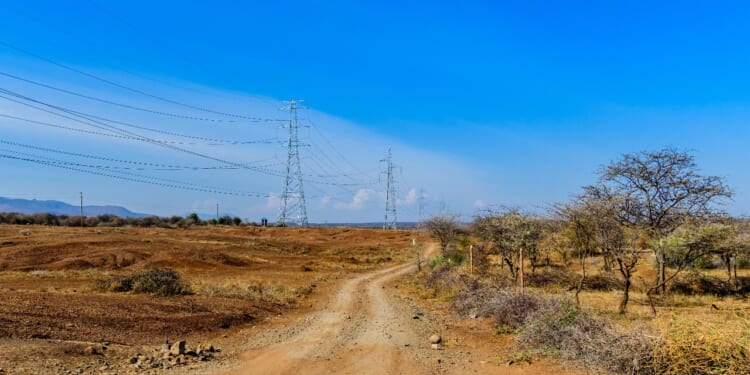 High voltage power line in wilderness at Tanzania