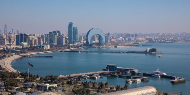 Port of Baku in Azerbaijan on the Caspian Sea.