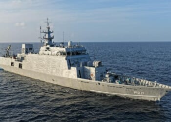 The INS Mahe at sail.