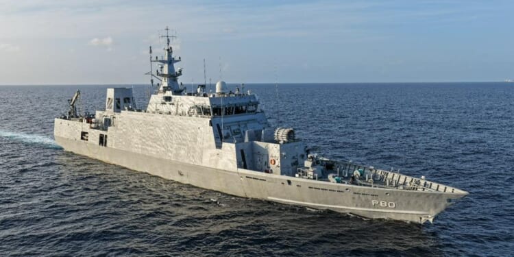 The INS Mahe at sail.