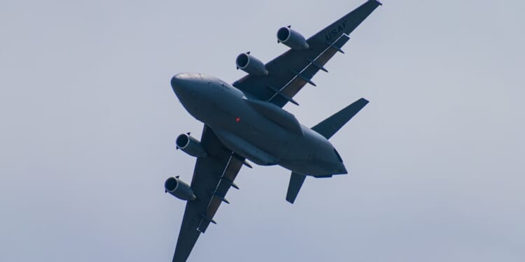 A C-17 Globemaster III in flight.