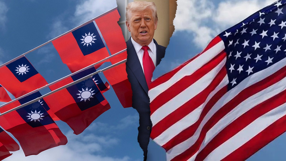Taiwan and United states flags next to President Donald J. Trump