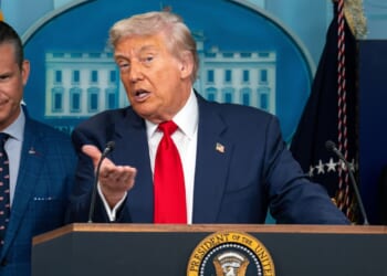 Trump gives a press conference at the White House.