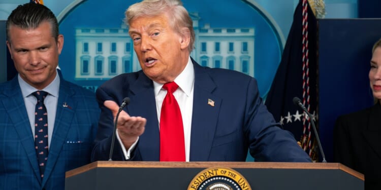 Trump gives a press conference at the White House.