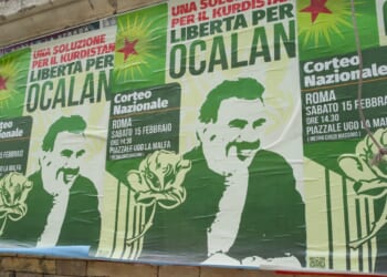 Posters calling for the freeing of jailed Kurdish leader Abdullah Ocalan.