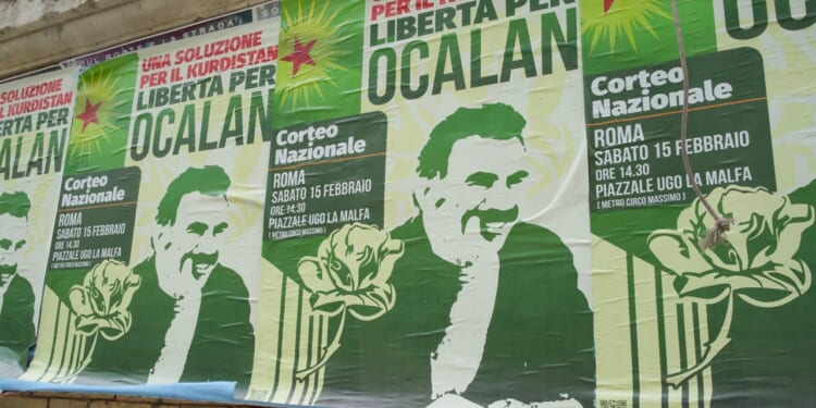 Posters calling for the freeing of jailed Kurdish leader Abdullah Ocalan.