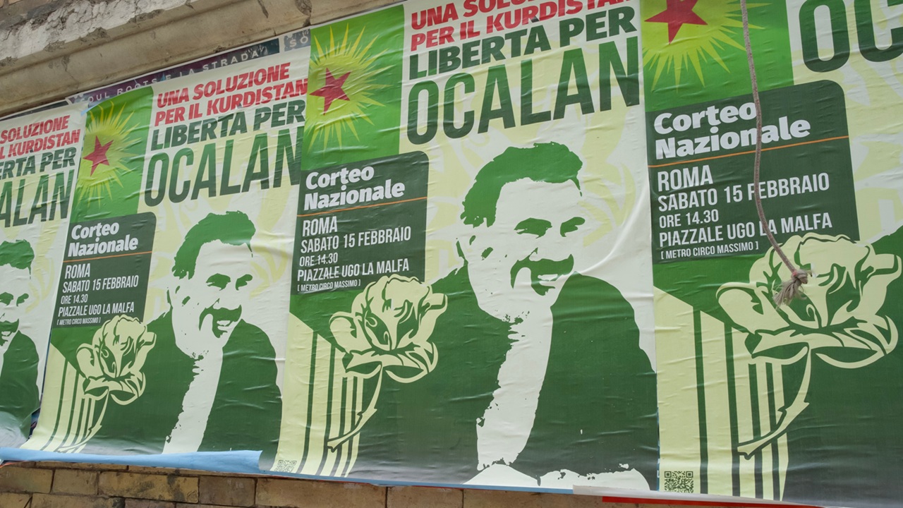 Posters calling for the freeing of jailed Kurdish leader Abdullah Ocalan.