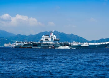 A Chinese aircraft carrier at sail.