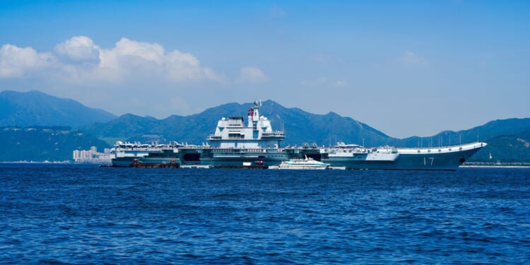 A Chinese aircraft carrier at sail.