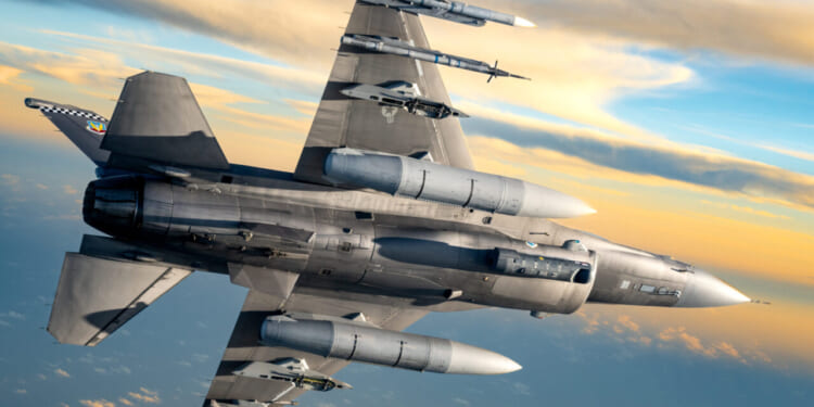 A U.S. Air Force F-16 Fighting Falcon flies over the gulf coast, November 25, 2025.