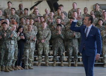 Pete Hegseth visiting soldiers.