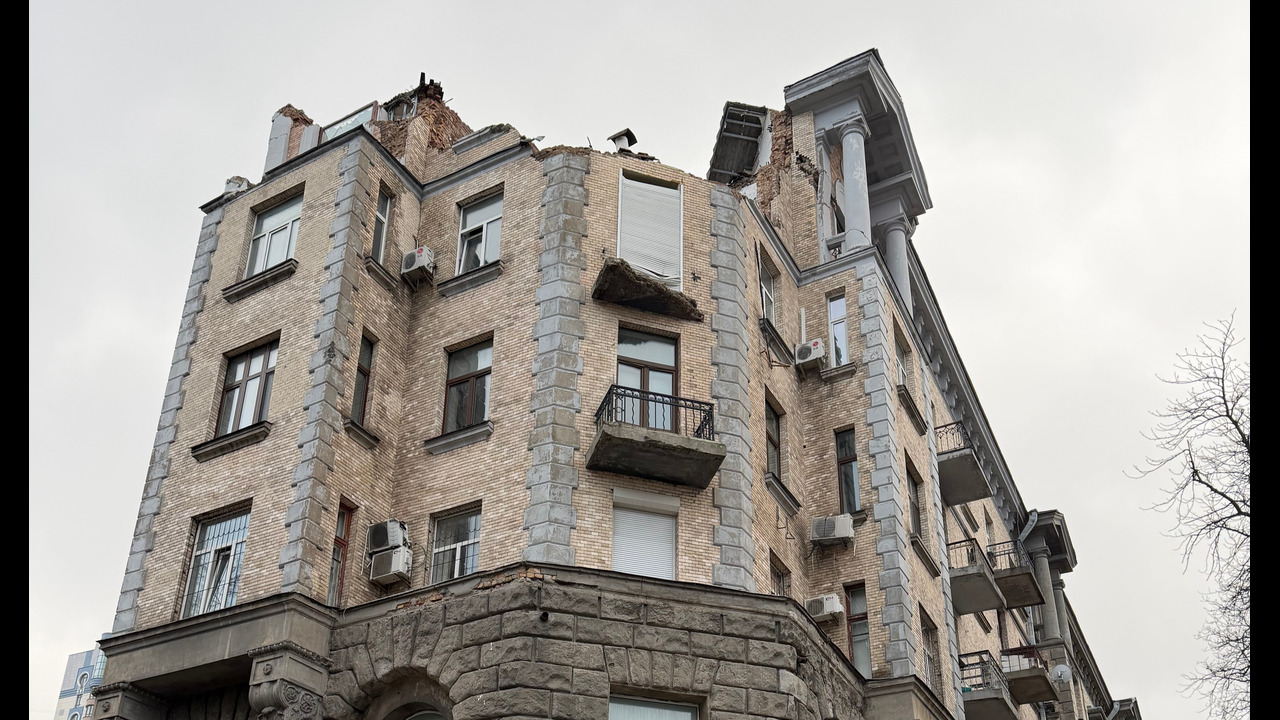 Bombed out building in Kyiv, Ukraine.