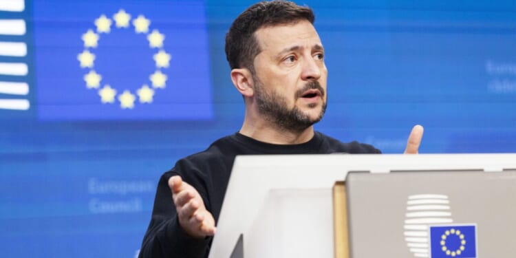 Ukrainian President Volodymyr Zelensky held a press conference in Brussels, May 2025.