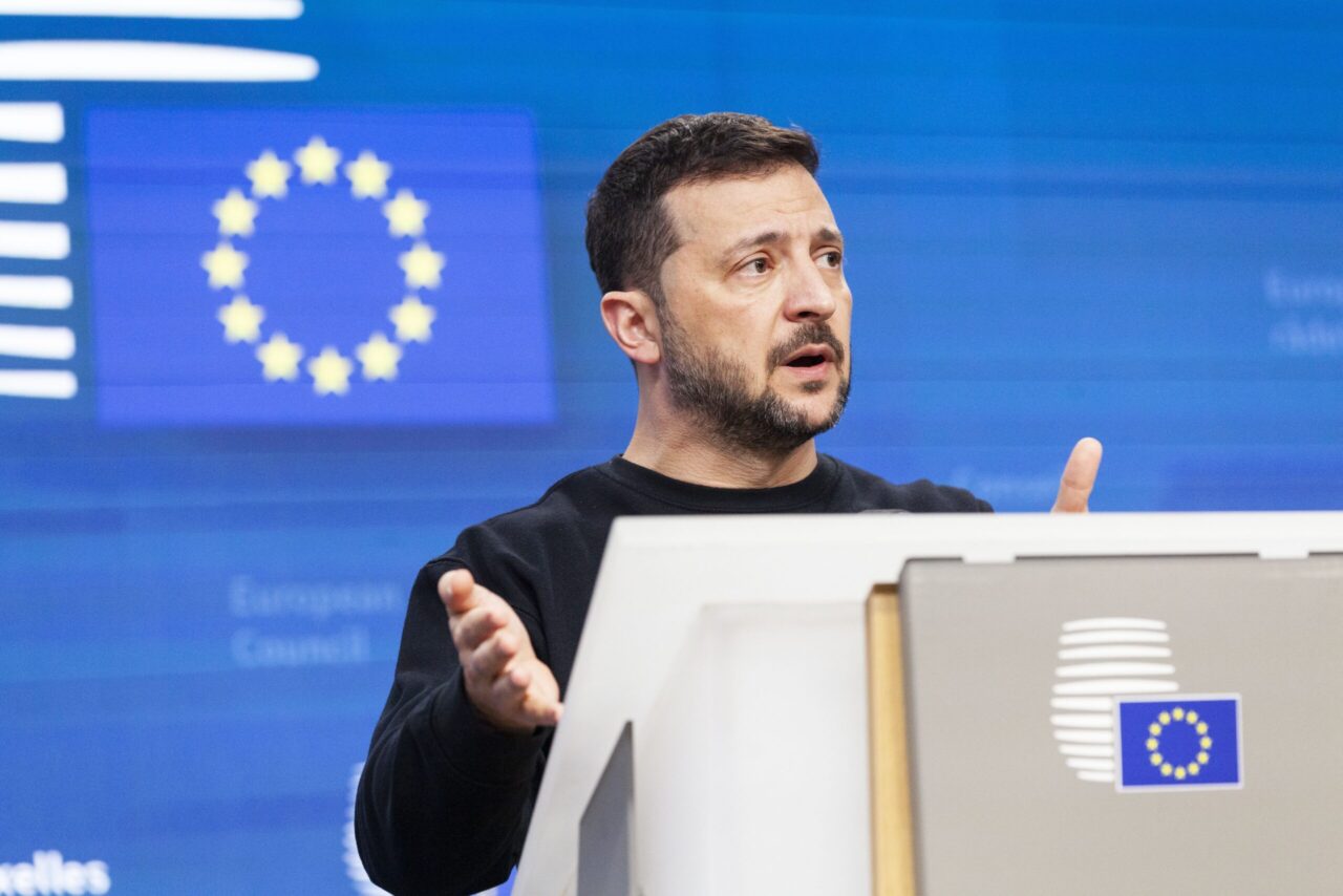 Ukrainian President Volodymyr Zelensky held a press conference in Brussels, May 2025.