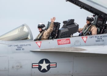 A two-seat F/A-18 cockpit.