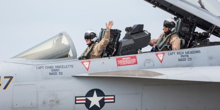 A two-seat F/A-18 cockpit.
