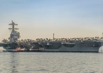 The USS Gerald R. Ford at sea.