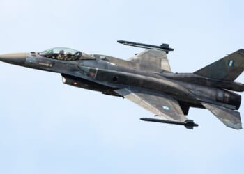 An F-16 fighter in flight.
