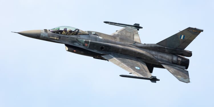 An F-16 fighter in flight.