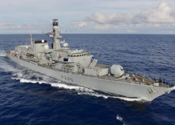 Royal Navy Type 23 frigate HMS Lancaster in the Caribbean Sea.