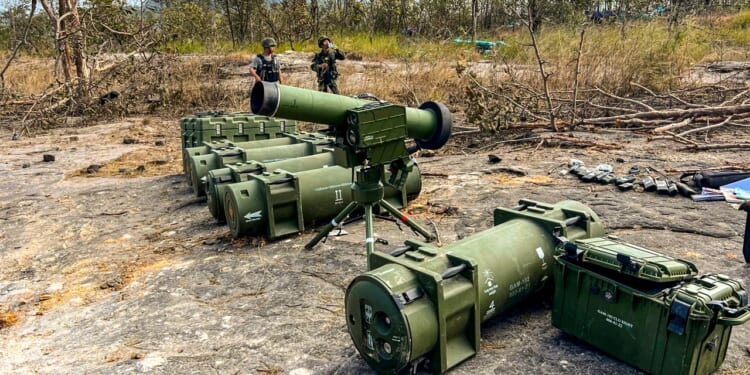 Thailand displays captured Cambodian anti-tank weapons.