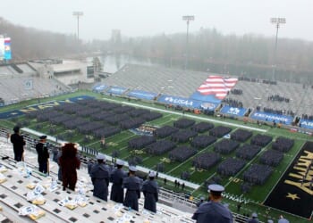 The stands before the Army-Navy game.