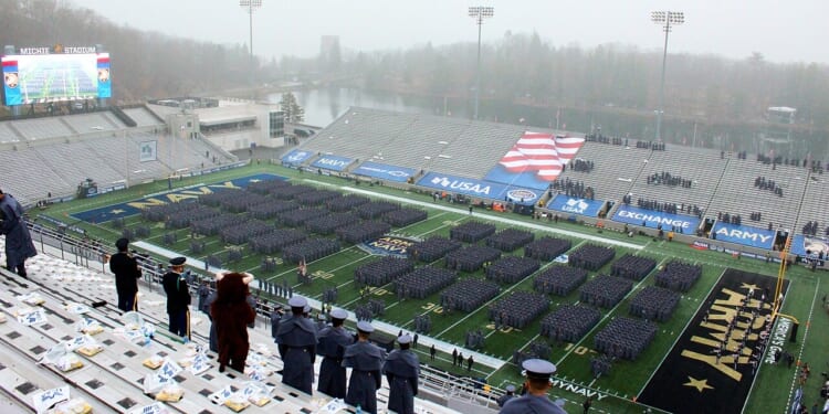 The stands before the Army-Navy game.