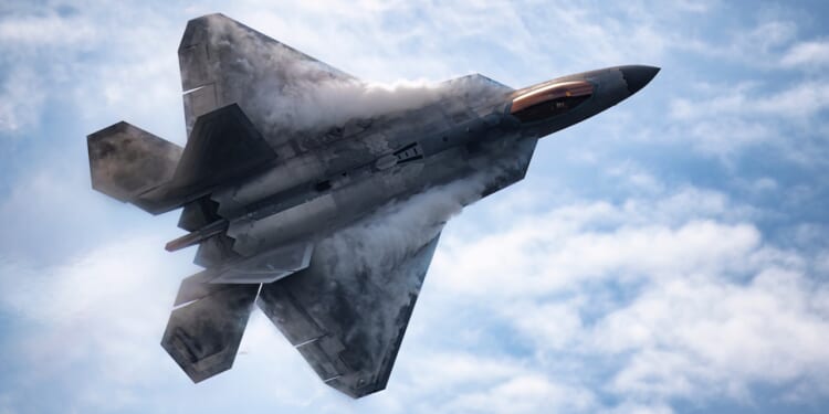 An F-22 Raptor engaged in a turn.