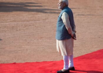 Indian prime minister Narendra Modi awaits diplomatic visit in New Delhi.