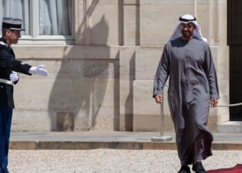 UAE president Mohamed bin Zayed is welcomed in France.